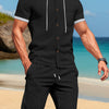 Men's Full Size Short-Sleeve Hooded Top and Shorts Set Plus Size