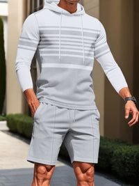 Men's striped hoodie and drawstring shorts set