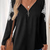 Perfee Lace Detail Quarter Zip Long Sleeve Top