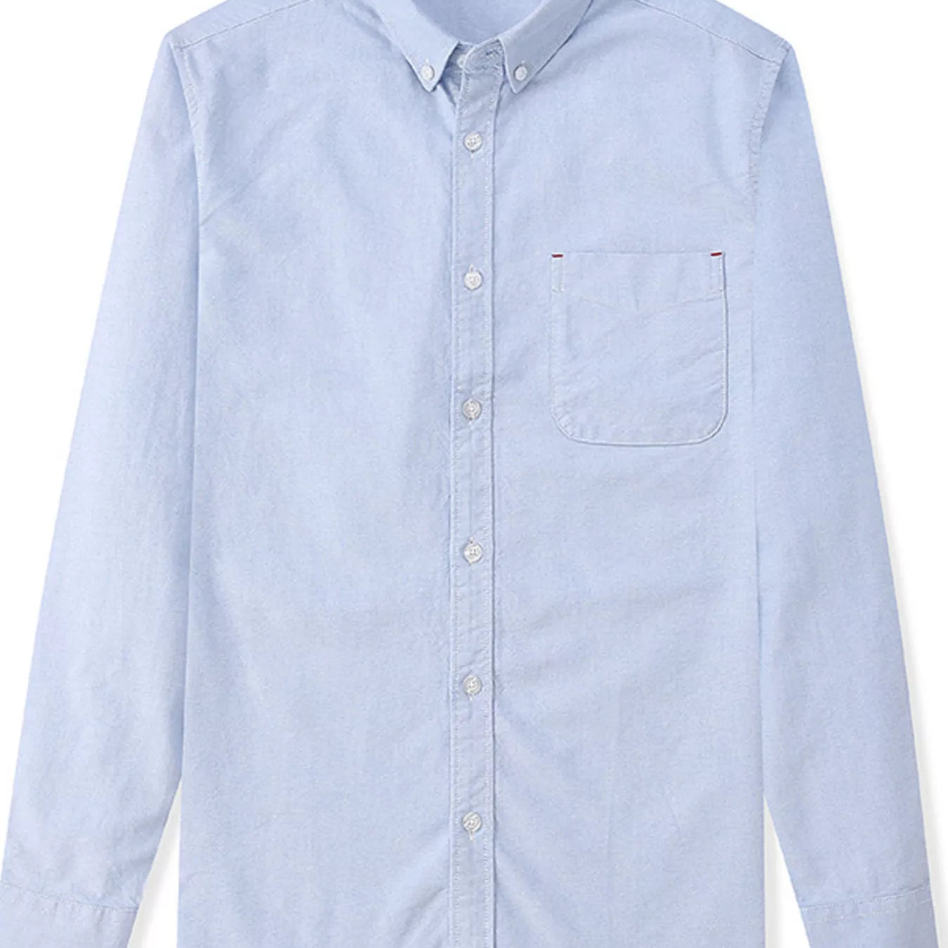 Men's Full Size Button Up Long Sleeve Shirt Plus Size in light blue color with a single chest pocket.