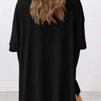 Full Size Oversized Slit Round Neck Top and Shorts Lounge Set Plus Size shown from the back in black.