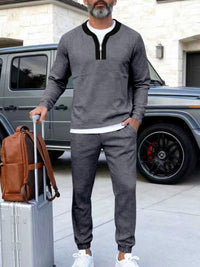Men's zip-neck long-sleeve top and matching pants set