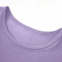 Round Neck Short Sleeve T-Shirt in a soft lavender color, showcasing the neckline detail and fabric texture.
