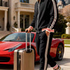 Men's Full Size Striped Zip Up Outerwear and Pants Plus Size
