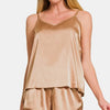 Zenana V-Neck Satin Cami and Elastic Waist Shorts Lounge Set