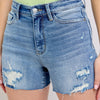 Judy Blue Full Size High Waist Denim Shorts W/stitch Over Destroy Detail Plus Size