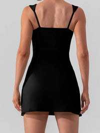 Back view of the Square Neck Sleeveless Slit Mini Active Dress showcasing sleek design and comfortable fit.