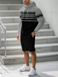 Men's striped hoodie and drawstring shorts set