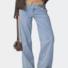 Plaid Trim Wide Leg Jeans