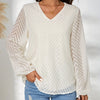 Textured V-Neck Balloon Sleeve Blouse