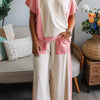 Two-tone Color Block Patchwork Tee Drawstring Loose Pant Set
