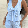 Striped Bowknot Sleeveless Top & Shorts Set