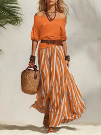 The Bellamy Off-Shoulder Skirt Set – full outfit with belt, front view