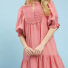 Umgee Smocked Bib Ruffle Hem Babydoll Dress