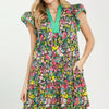 Umgee Floral Flutter Sleeve Tiered Mini Dress