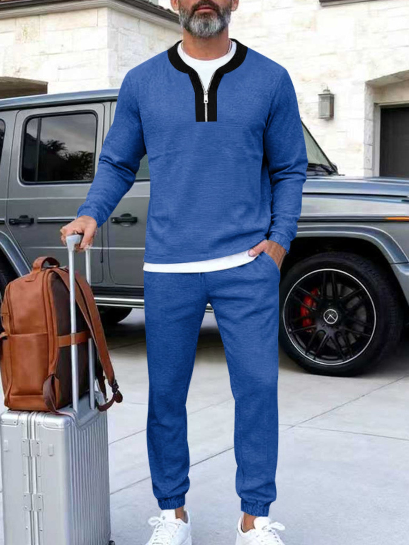 Men's zip-neck long-sleeve top and matching pants set