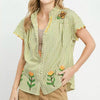 Umgee Embroidered Stripe Button Front Top