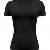 Round Neck Short Sleeve T-Shirt in black, featuring a fitted style with short sleeves and a round neckline.