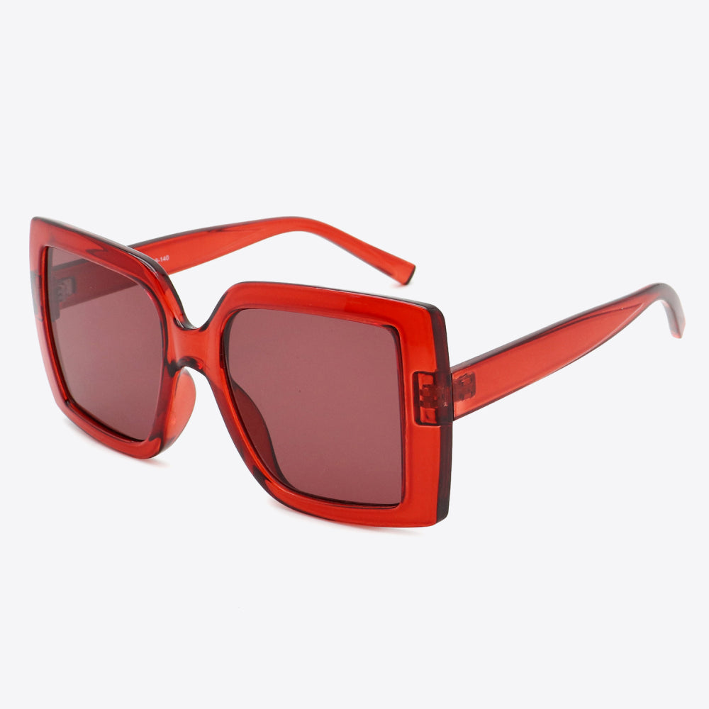 Acetate Lens Square Sunglasses in bold red frame and tinted lenses, showcasing stylish square design.