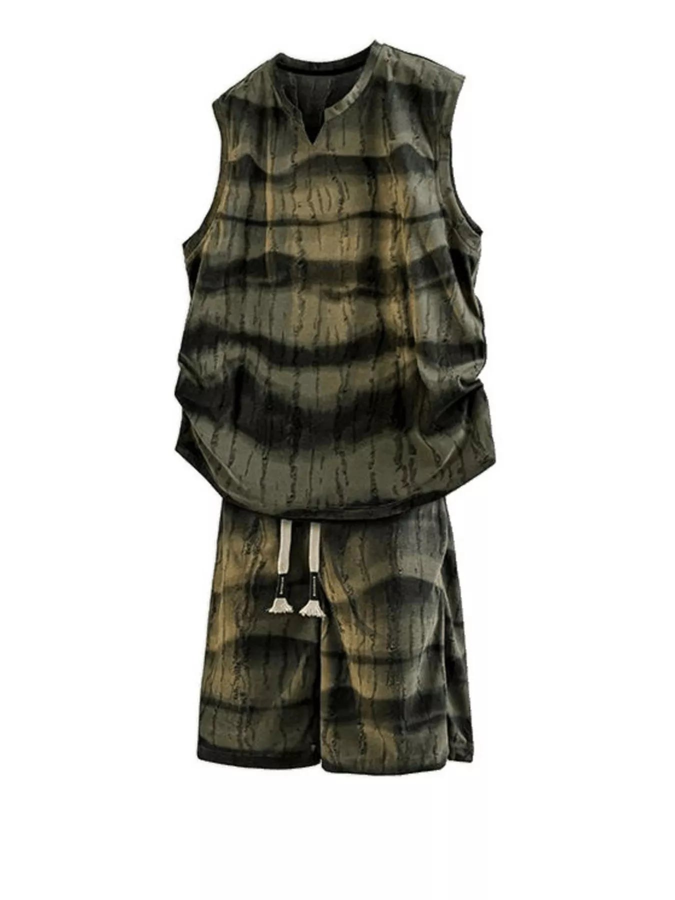 Men's striped tank and matching shorts set, plus size