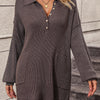 Collared Neck Long Sleeve Sweater Dress with Pockets