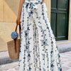Floral Print Tie Front Wide Leg Pants