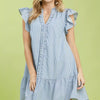 Umgee Ruffle Trim Stripe Flutter Sleeve Mini Dress