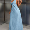 Backless Halter Neck Maxi Denim Dress