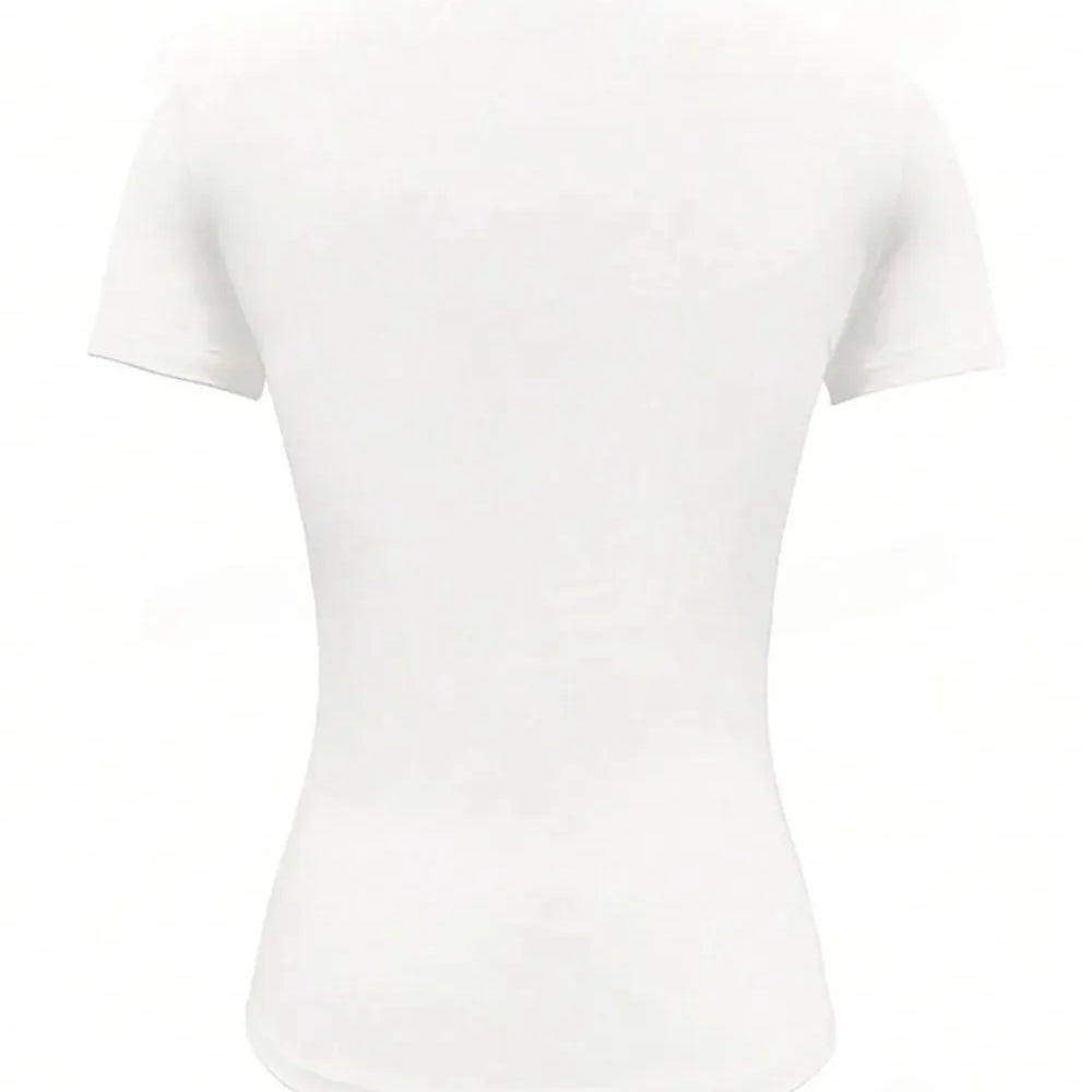 Round Neck Short Sleeve T-Shirt back view, showing the soft and sleek design in white.