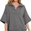 Zenana Scuba Collared Short Sleeve Pullover