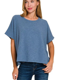 Zenana Cotton Slub Oversized Tee in Dusty Blue, featuring a relaxed fit and soft cotton fabric for everyday wear.