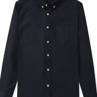 Men's Full Size Button Up Long Sleeve Shirt Plus Size in navy blue with a buttoned front and single pocket.