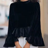 Velvet Ruffle Hem Blouse