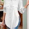 Full Size Side Slit Collared Neck Long Sleeve Shirt