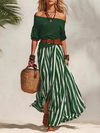 The Bellamy Off-Shoulder Skirt Set – two-piece set, side view