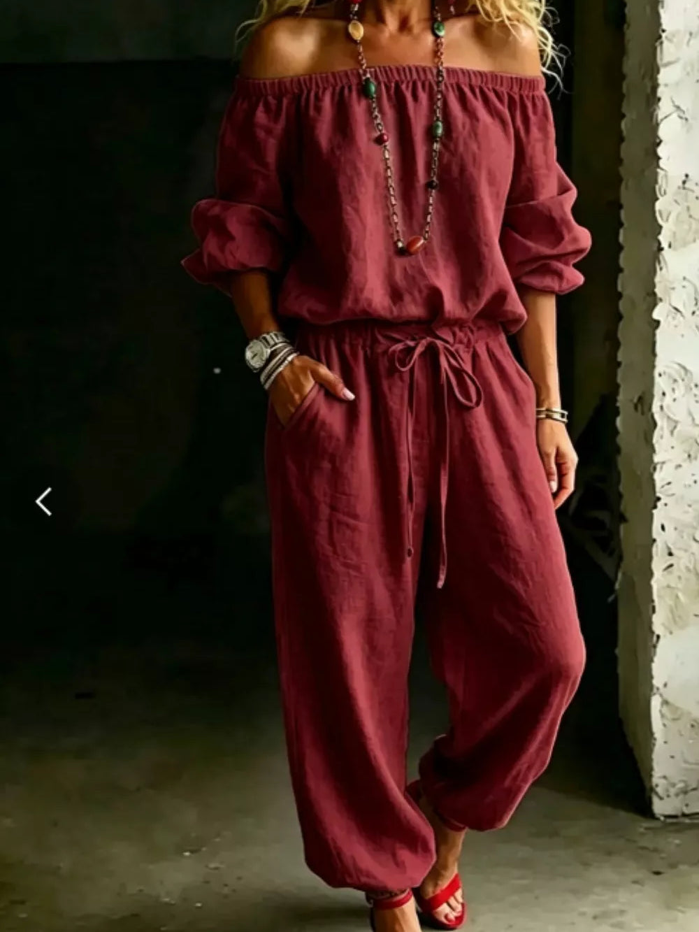 The Nova Off-Shoulder Set – two-piece set, side view