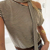 Striped Single Shoulder T-Shirt