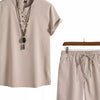 Men's Plus Size Mandarin Collar Short Sleeve Shirt and Shorts Set