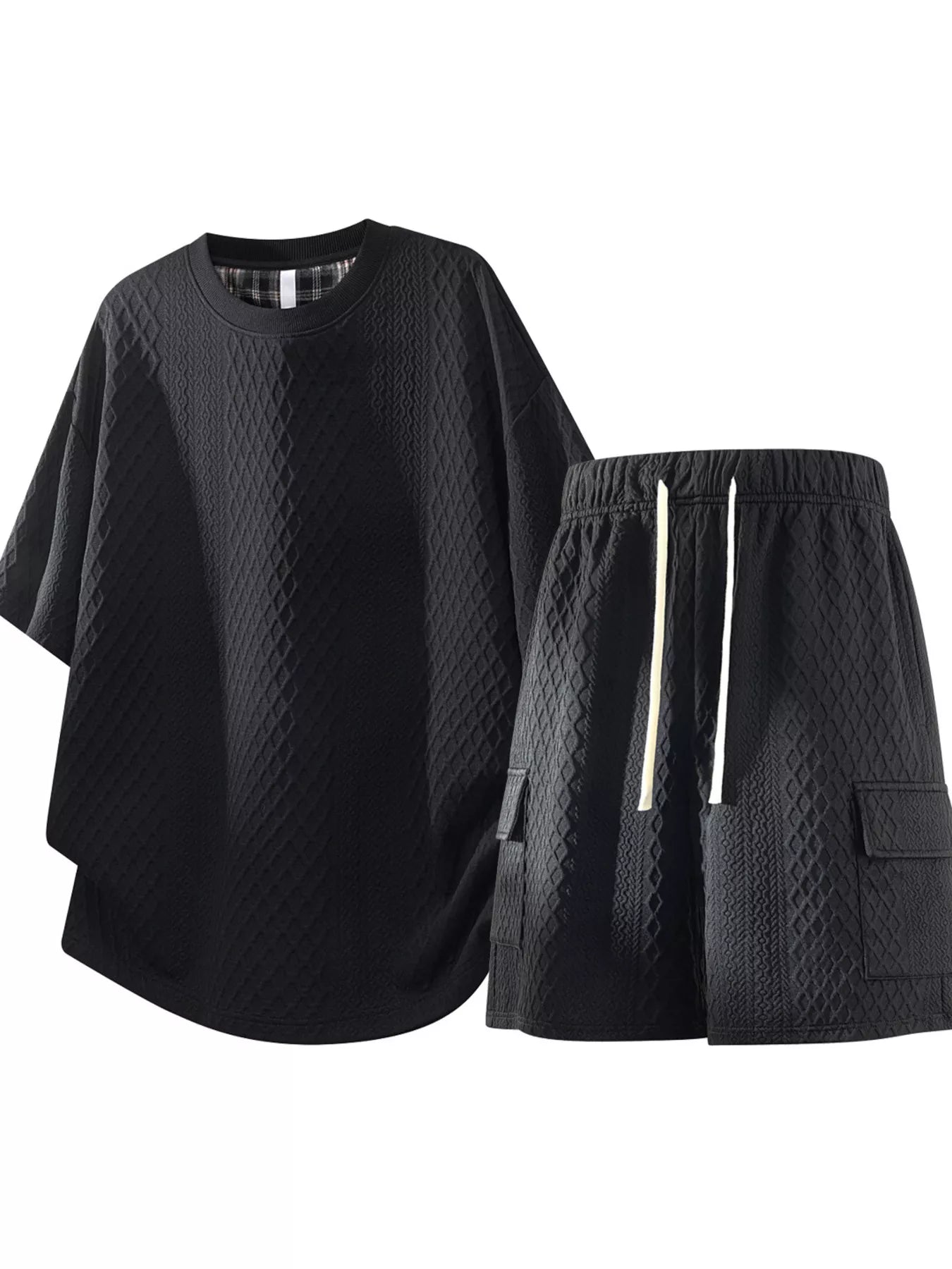 Men's waffle-knit top and drawstring shorts set, plus size
