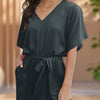 V-Neck Half Sleeve Tie Waist Romper