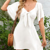 Smocked Back Knotted Flutter Sleeve Dress