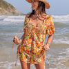 Smocked Printed Tie Neck Romper