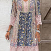 Full Size Lace Detail Printed Three-Quarter Sleeve Dress