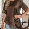 Asymmetric Lace Trim Short Sleeve Satin Top