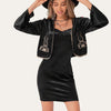 Embroidered Open Front Cardigan and Cami Dress Set