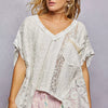 POL Asymmetrical V-Neck Short Sleeve Lace Top