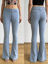 High-Waisted Flare Jeans showcased from front and back, featuring a slight stretch and stylish flare design.