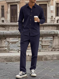 Men's long-sleeve button-up shirt and matching pants set