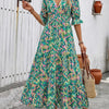 Printed V-Neck Flounce Sleeve Dress