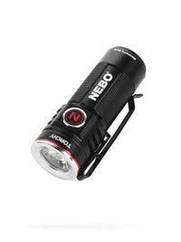 NEBO Torchy 1,000-lumen rechargeable pocket flashlight in black with removable clip and five light modes.